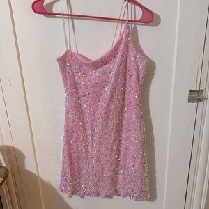 Large pink sequined dress